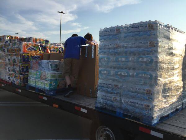 loading pallets of packed material